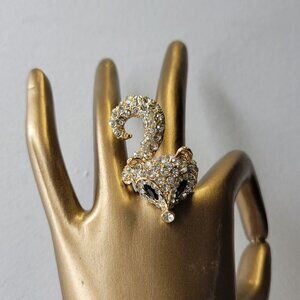 Gold and Crystal Fox Ring